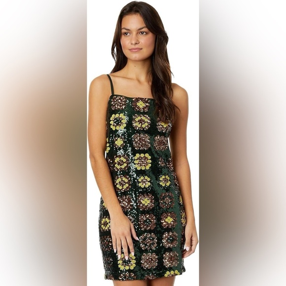 Johnny Was | Women's Sparkly Green Gold Gemini Sequin Mini Dress Size XL NWT - Picture 1 of 9